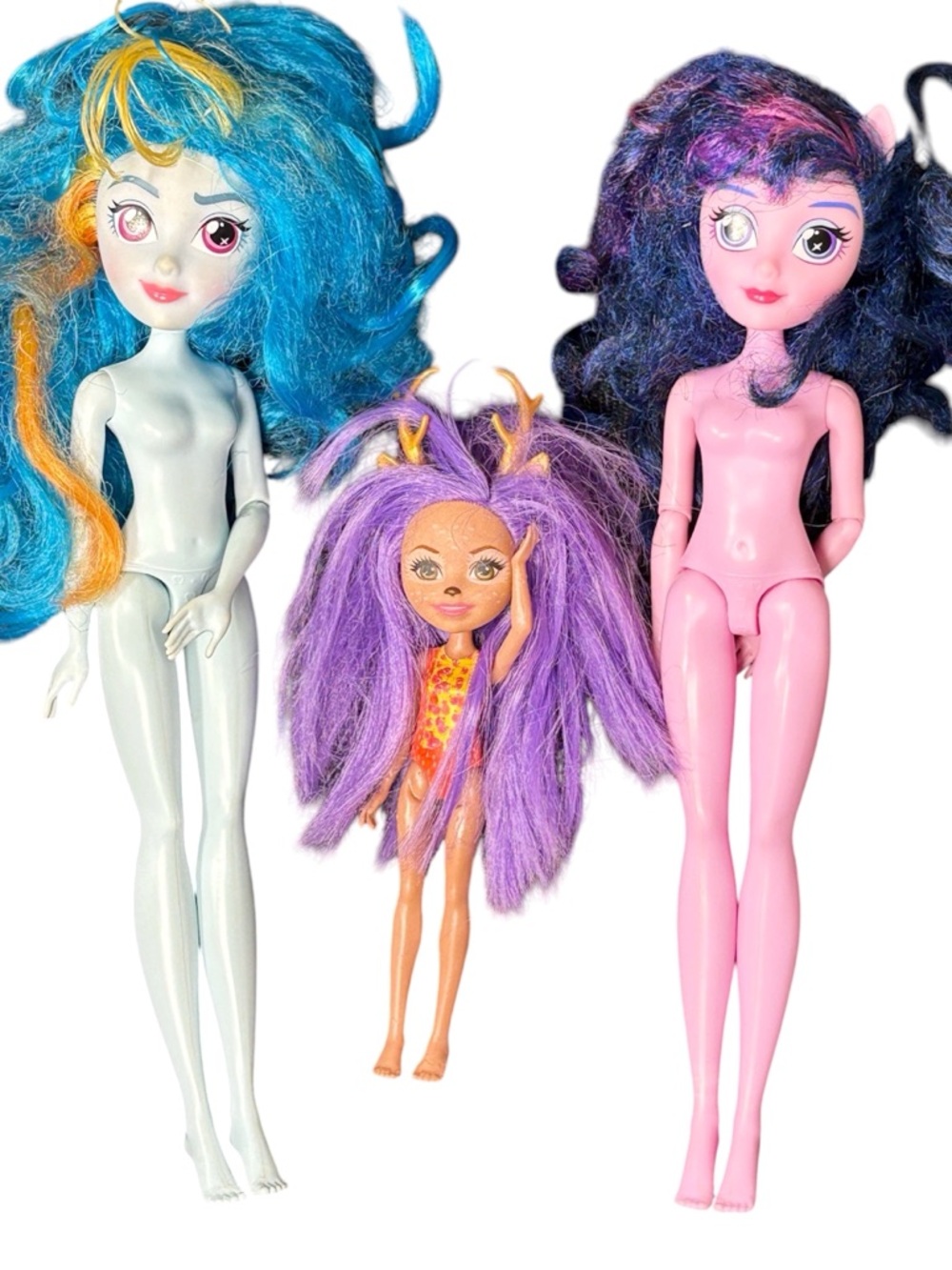 Fashion Dolls Lot 3 Colorful Hair Dolls OOAK Custom Enchantimals Style
